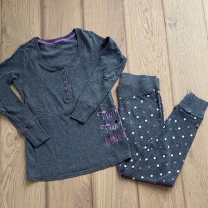 Thyme Maternity Charcoal Pajama Set with Polka Dots
